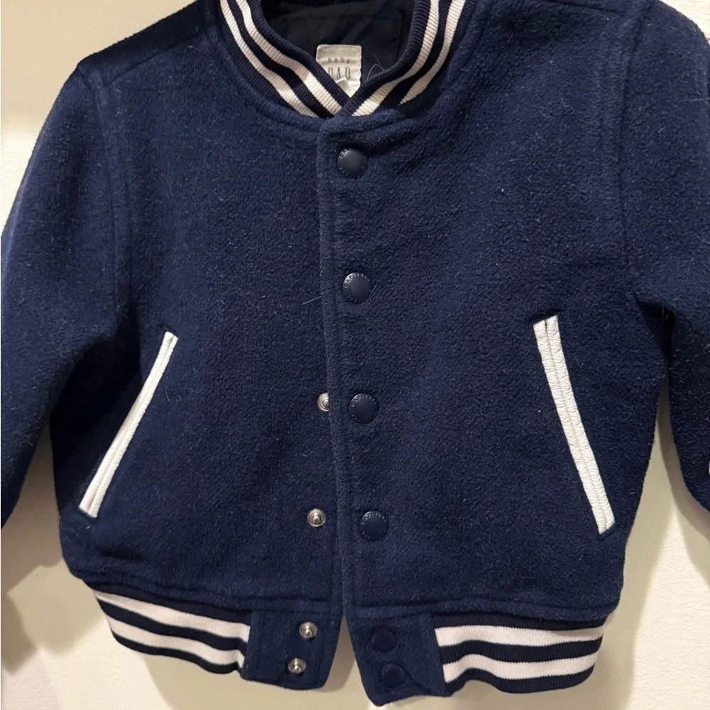 GAP Kids Navy Varsity‎ Jacket with White Stripes 12-18 athleisure athlete fan